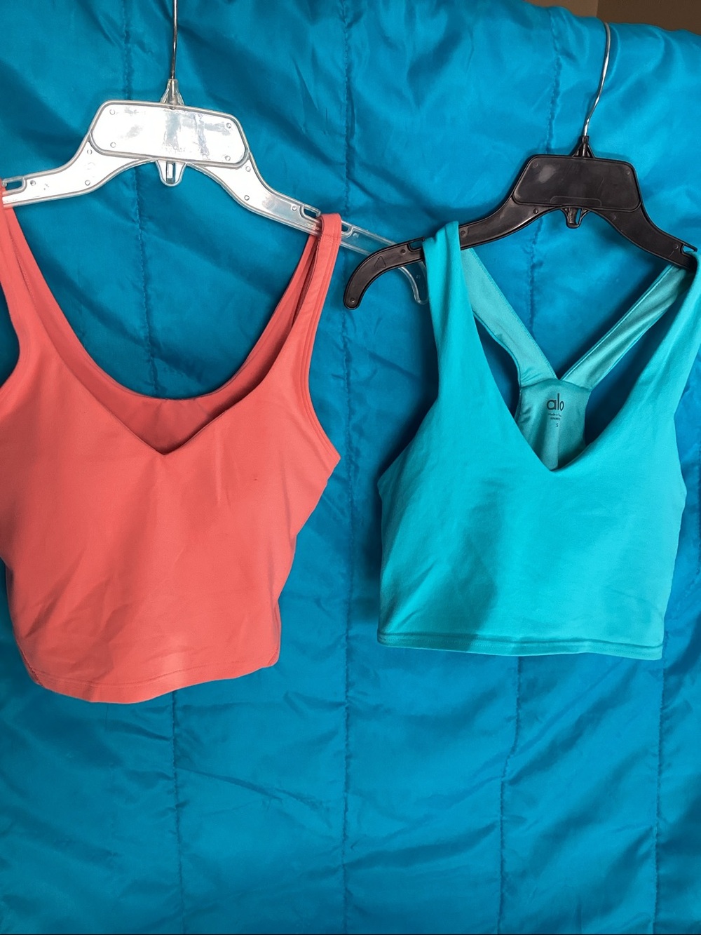 ALO Yoga Coral and Teal Tank Tops Duo